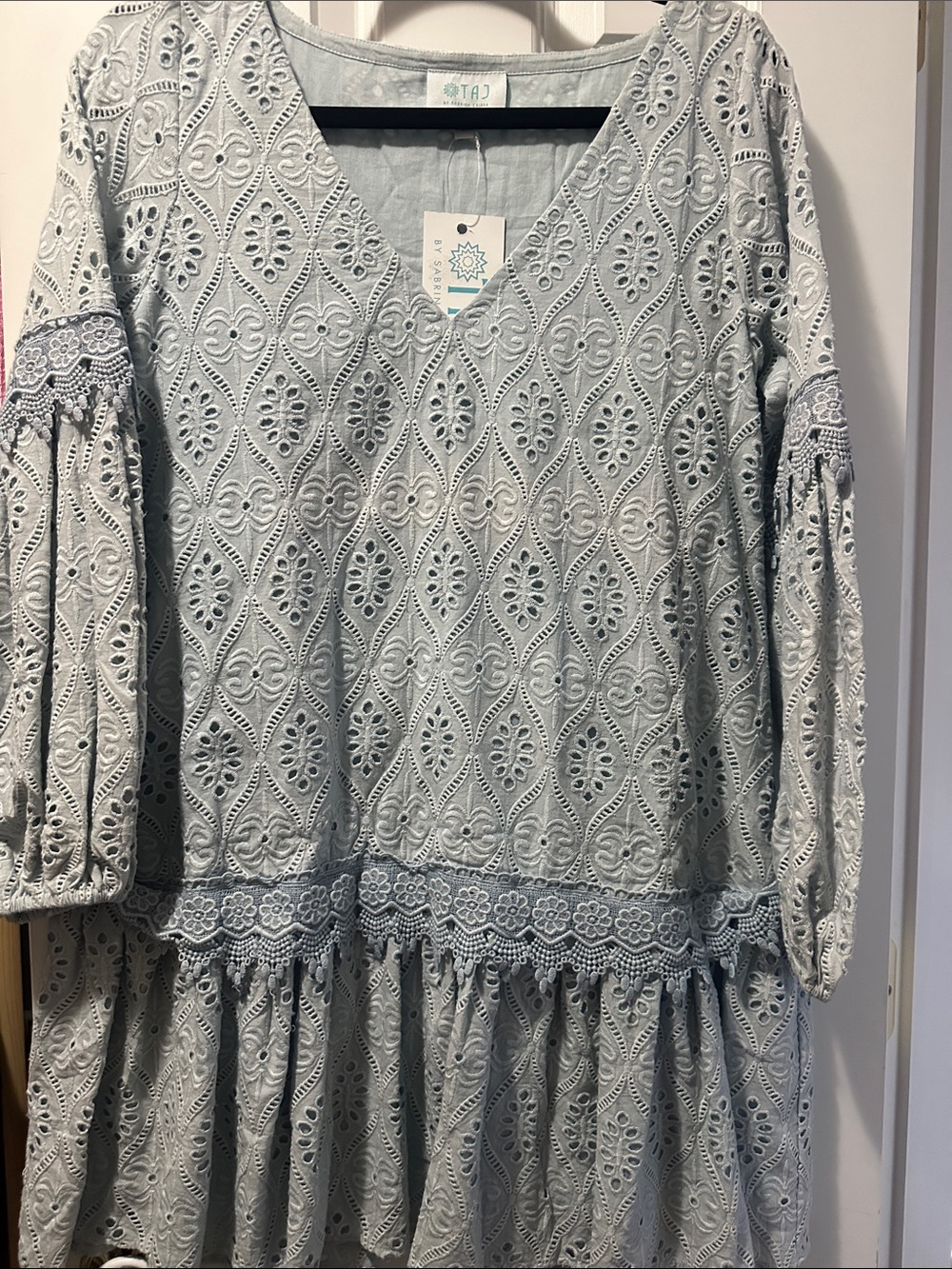 TAJ by Sabrina Crippa Pale Blue Eyelet V-Neck Tunic